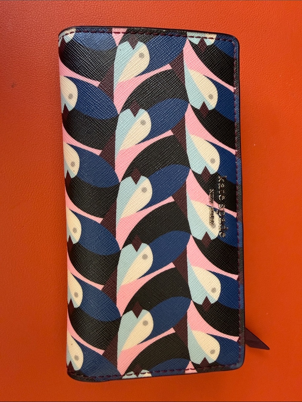 Kate Spade Cameron Geo Birds Slim Bi-fold Wallet in Navy, Pink & Cream